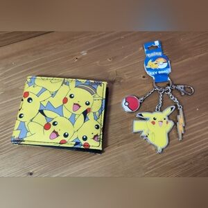 Pokemon Yellow and Black Pikachu Wallet and Key Ring Set